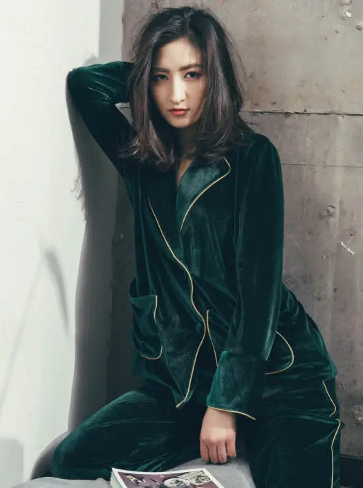 

Luxury Pajamas Set Ladies Sleepwear Suit Velvet Full Length Lounge Sleepwear Women Wide Leg Pant Set Robehome Clothes Ds50290