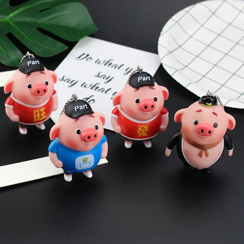 

Missxiang new Cartoon cute 2019 Zodiac pig fart key buckle creative eight ring doll couple bag car pendant doll gift A010