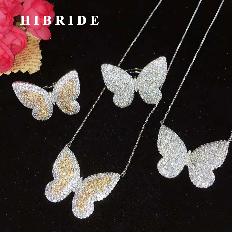 

HIBRIDE European Style Fashion Butterfly Design Necklace Ring Set Women Jewelry Small Link Pendientes bijoux enfant N-645