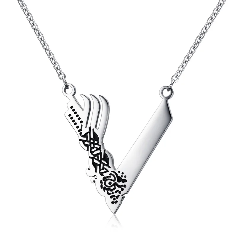 

Mens Vikings Necklaces History Channel V Logo Symbol Unisex Jewellery Stainless Steel Valknut Viking Warriors Norse Jewelry 24