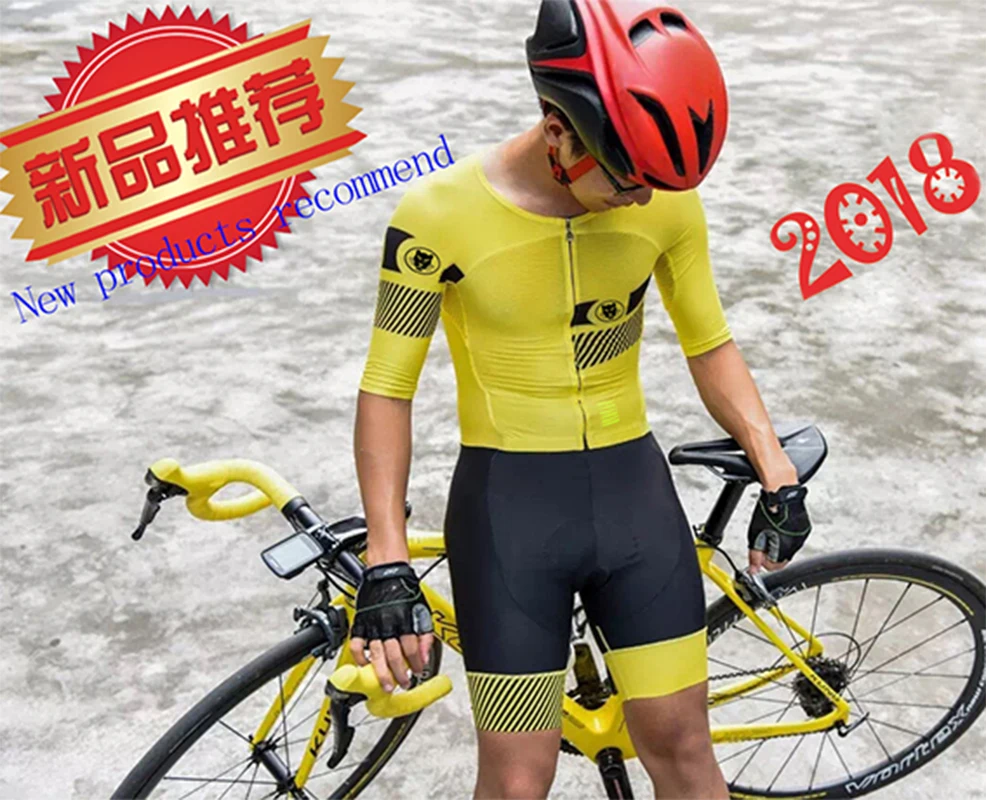 Runchita mens ropa ciclismo verano hombre 2018 conjuntos 9d mtb Summer short sleeve skinsuit cycling jersey 2018 pro team yellow