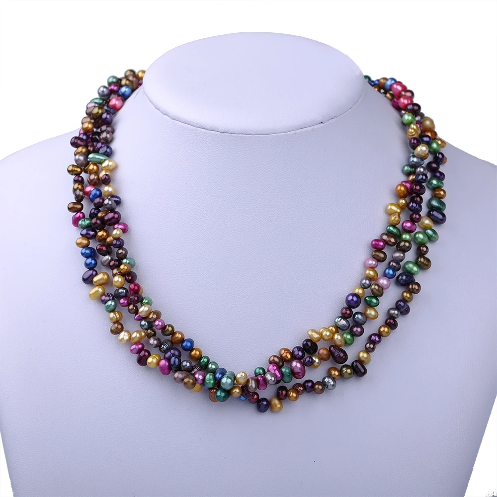 

Multilayer Real Natural Colorful Freshwater Pearl Chokers Necklaces Femme Nigeria Wedding Bridal Jewelry Necklaces For Women