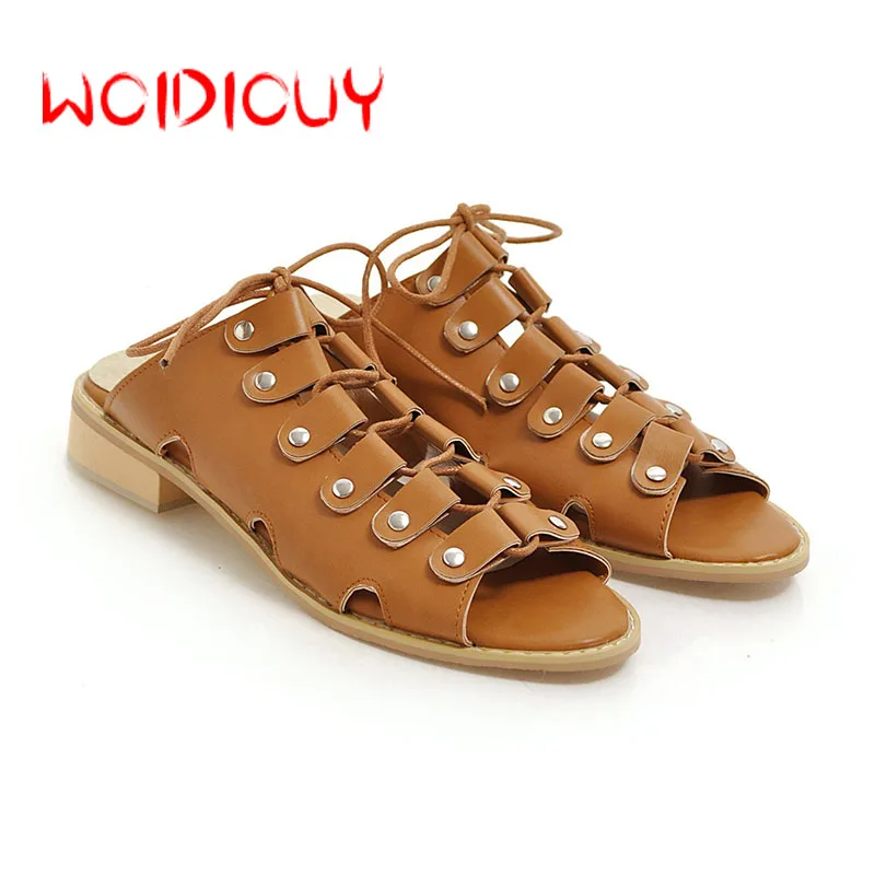 

Summer Lace up Sandals Women Plus Size Flats Female Casual Peep Toe Shoes Slip On Elastic Band Leisure Solid Footwear shoes