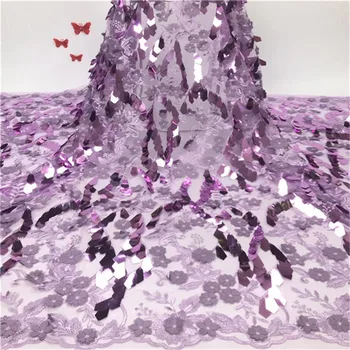 

2019 high quality purple French sequence sequins net lace,African tulle mesh sequence lace fabric for party dress 5yards/lot