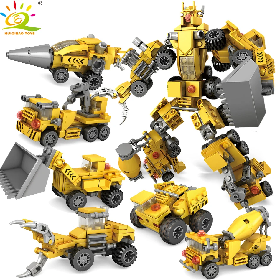 368pcs 6in1 Engineering Excavator Bulldozer Robot Building Block