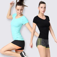 2018Women Fitness Clothing Yoga Gym Workout Tees Summer Clothes T-shirt Running Shirt Bodybuilding Sports Quick Dry Tops