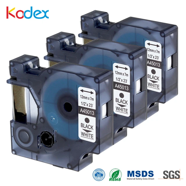 Best Offers Kodex 3pcs replace Dymo D1 45013 label tape 12mm black on white compatible laminated Dymo label printer Best Offers Kodex 3pcs replace Dymo D1 45013 label tape 12mm black on white compatible laminated Dymo label printer