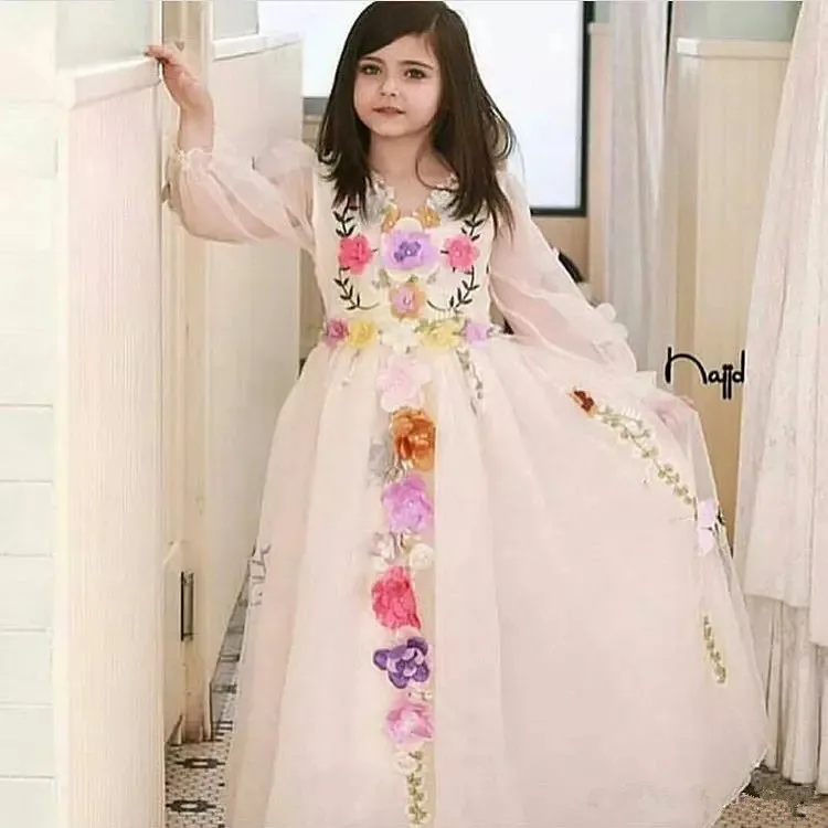 Bonjean красочная печать с цветами платья для девочек в цветочек свадеб новые аппликации кружево розовый тюль детское платье первого