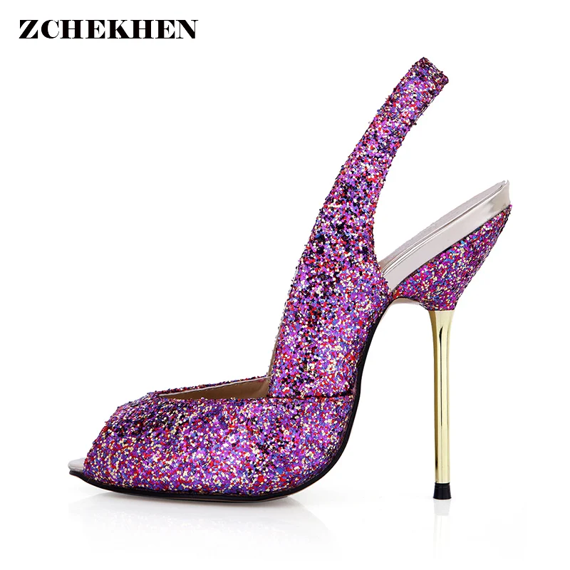

Sexy Woman High Heel Shoes Fashion Bling peep toe Wedding shoes Thin Heels Pumps 2018 Summer Style Shoes