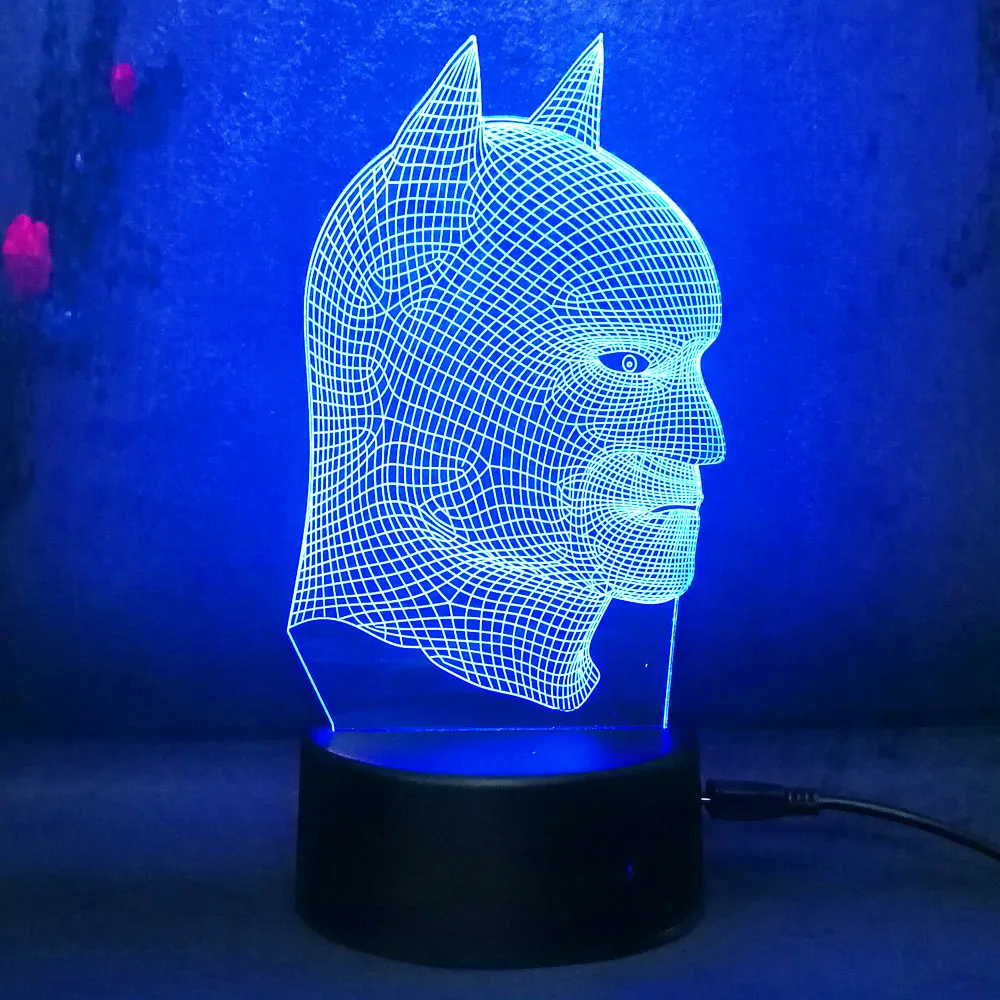 Мультфильм фигурка героя персонажа 3D светодио дный Lampara Бэтмен ночник настольная