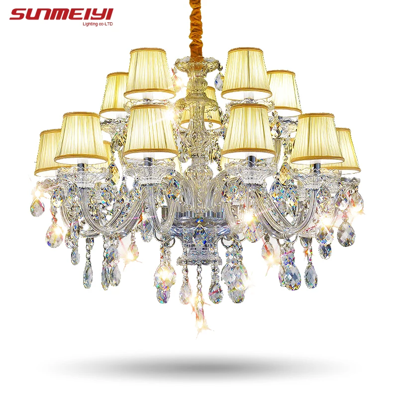

Modern Lustre Crystal Chandeliers 15 Arms Lighting Fixture Crystal Light Lustres De Cristal Chandelier With Lampshade