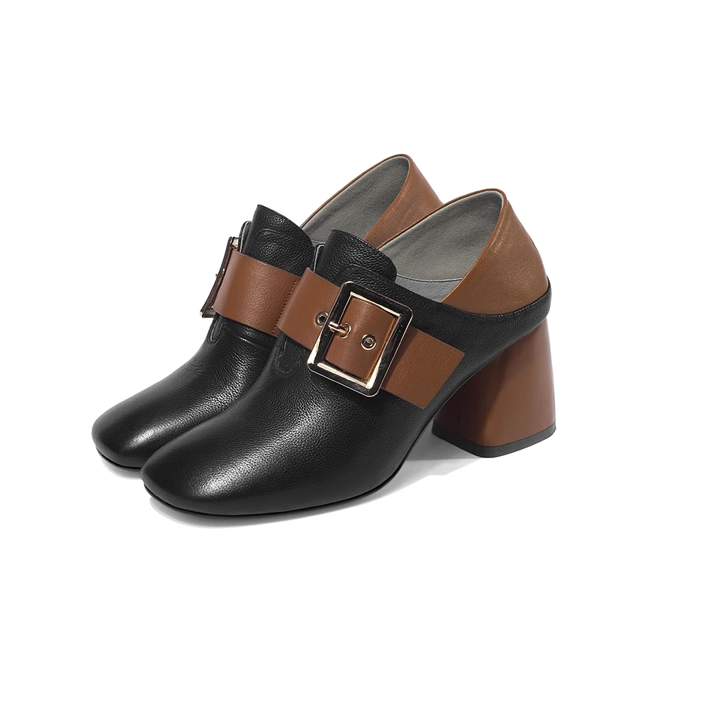 Alto Mujer Belleza Fenty Negro Mujeres Zapatos Dedo Genuino Tacón Cuadrado Cuero Las Bombas Black Del Leepo Primavera Pie Tacones Con De wUTYXX
