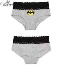 Women Briefs HERO Batman Superman sexy Cartoon Printed Lace Cotton Panties Breathable Ropa Interior Triangle Female underpants