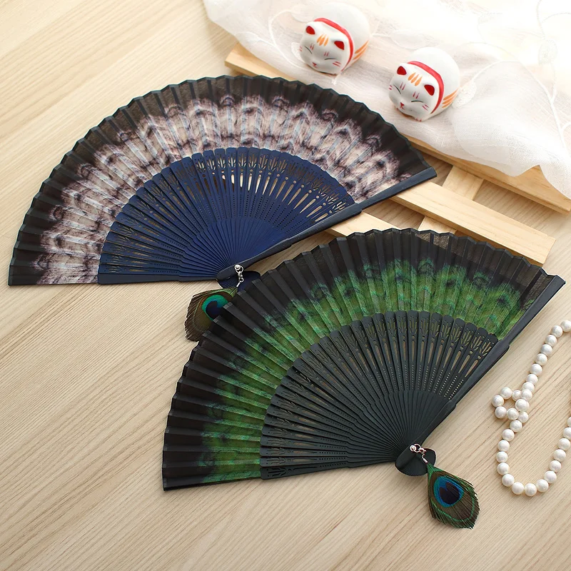 Handmade folding fan peacock fan hand made wooden folding fan hollow