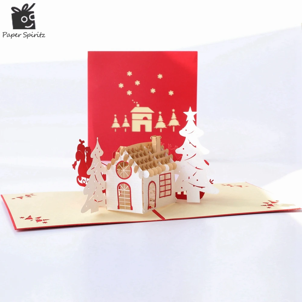 Бумажные поздравительные открытки Spiritz с Рождеством 3D дом X'mas Pop Up ручная работа