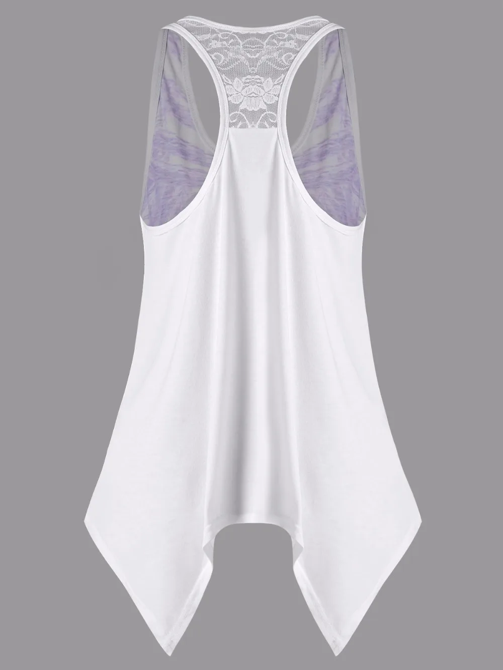 VESTLINDA Feather Print Lace Insert Handkerchief Tank Top Women Clothing Racerback Tank Top Summer 2018 Swing Tunic Tank Tops 12