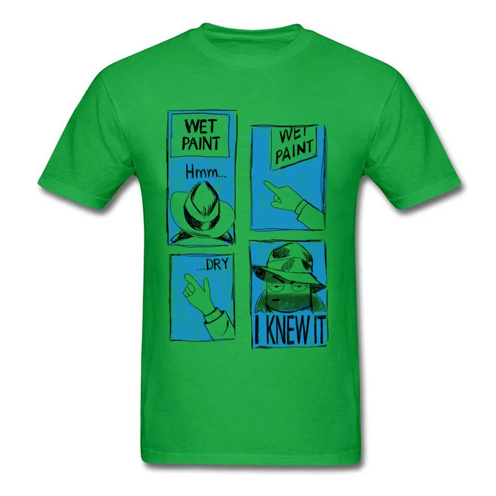 Funny Wet Paint Detective Newest comfortable T-shirts Round Neck 100% Cotton Short Sleeve Tops & Tees for Men Tshirts Lovers Day Funny Wet Paint Detective green
