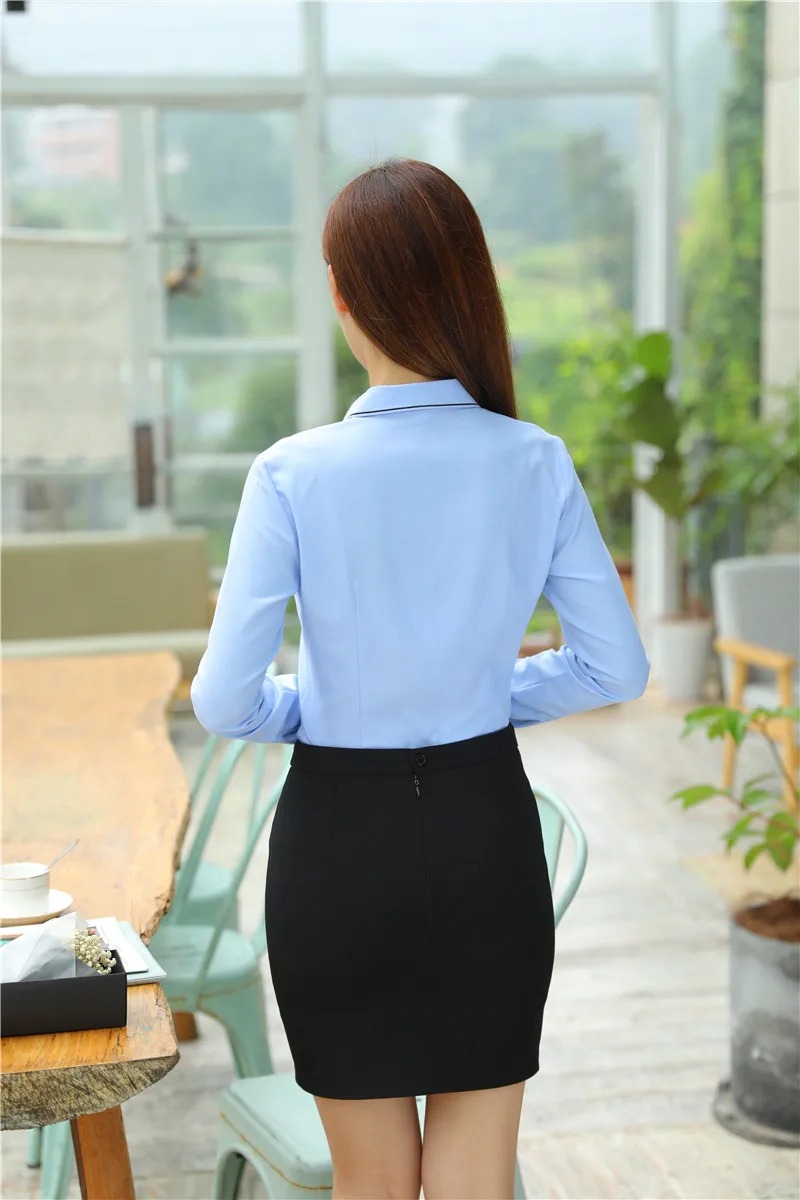 Ensembles Femmes Définit blanc Jupe Pu Blouses Portent Uniforme Pièce Avec Ciel Dames Ciel Bleu Et Bureau Les Travaillent Tops Chemises 2 Des Costumes Conception q5g7twwPn