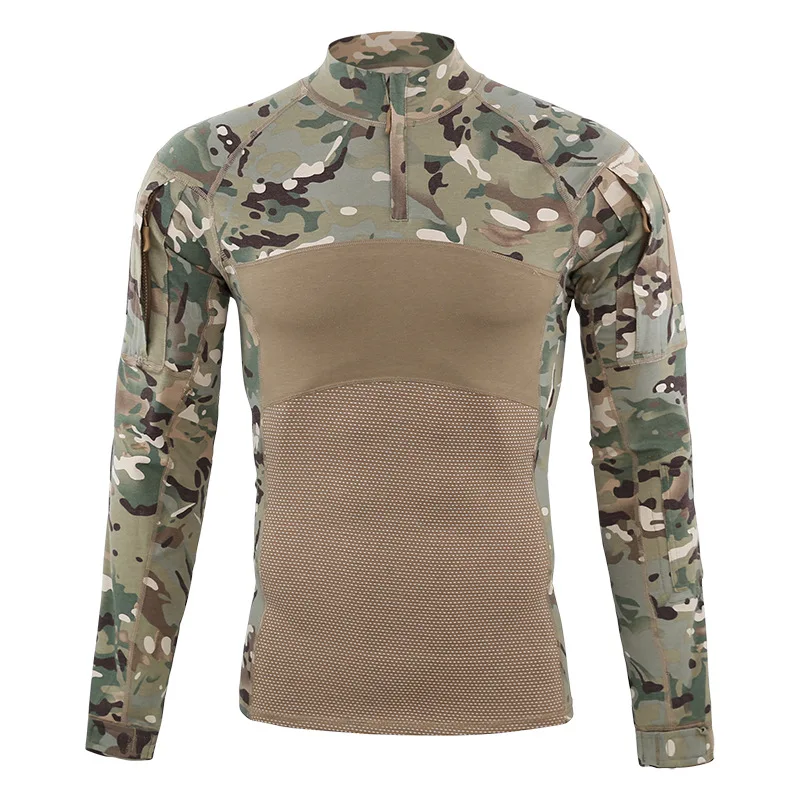 Мужская тактическая футболка WOLFONROAD, камуфляжные армейские футболки, уличные футболки с длинным рукавом для охоты и стрельбы, военная одежда