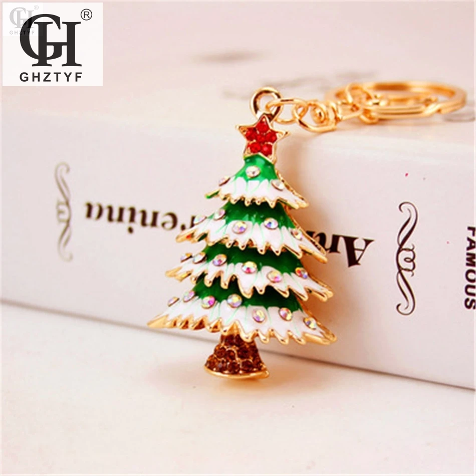 

New Christmas Tree Crystal Keychains Gifts For Women Lobster Buckle Alloy Keyring Keychain Bag Pendant Key Chain Jewelry