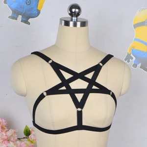 Women's bra black body harness sexy lingerie spandex harajuku pastel gothic pentagram cage bra bondage harness Star harness bra