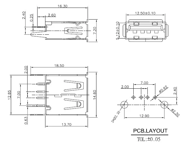 USB TYPE A 180 dip