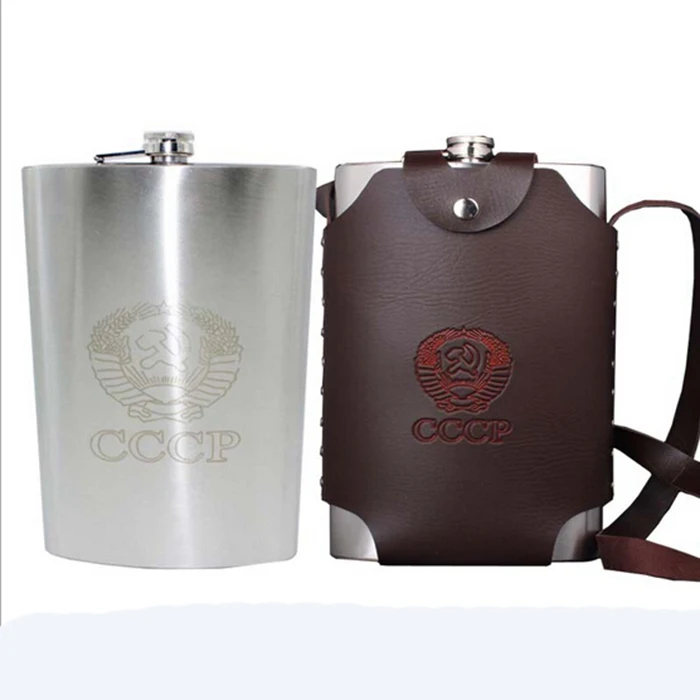 Free Shipping Belt Portable Stainless Steel 38Oz 1000ML Hip Flasks Drinkware Russian Painting Flask Whiskey Bottle