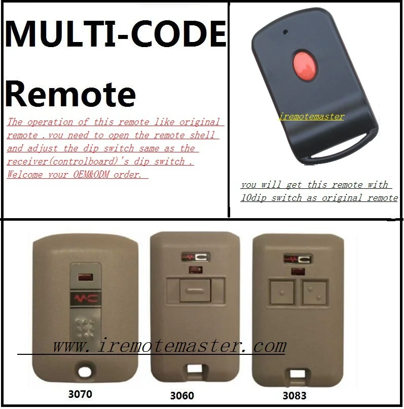 

REMOTE CONTROL Suit MULTI-CODE STEEL-LINE DOORS Uni Lift De Luxe 10 Switch