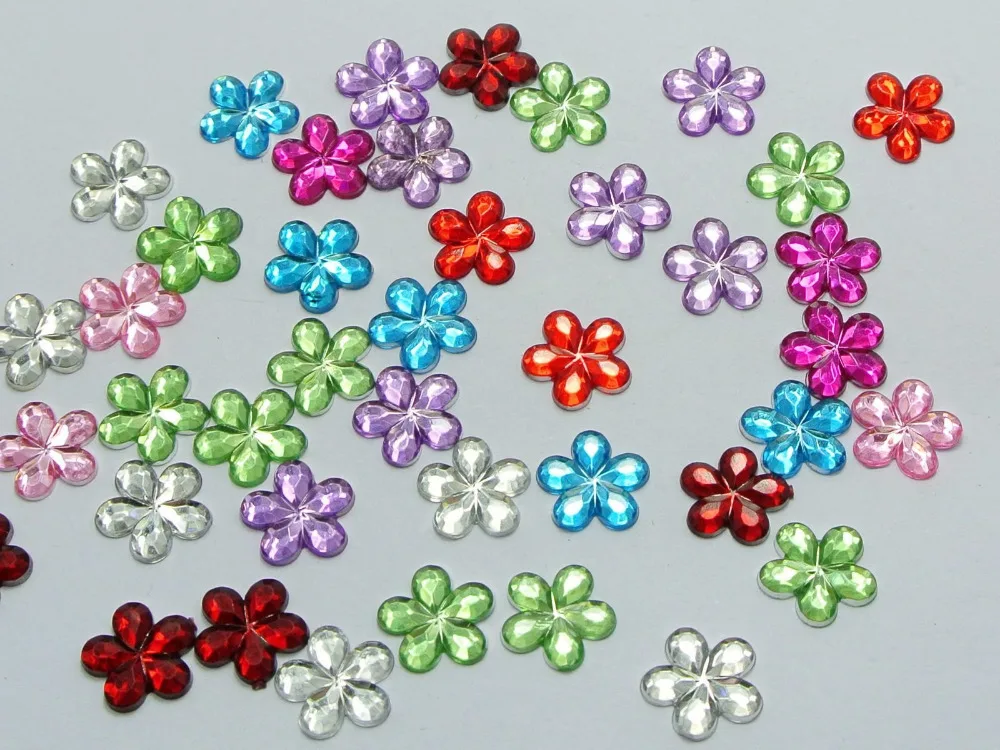 500 Mixed Color Acrylic Flatback Flower Rhinestone Gem 10mm DIY