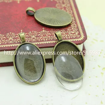 

Sweet Bell (10 set/lot) two color Alloy Cameo 18*25mm Oval Cabochon Settings+Clear Glass Cabochons