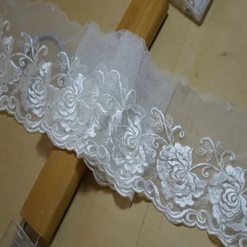 

Free shipping 10CM Width (5yds/lot)white shiny silk embroidery floral Hight quality lace fabrics embroidered lace trim-1722608