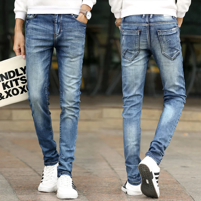 

Men Jeans 2019 Fashion Spring Hip-hop High Waist Skinny Slim Fit High Waist Blue Denim Pants for Men Plus Size