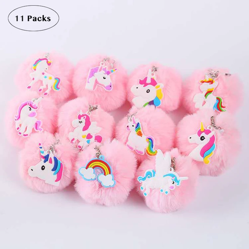

Fuzzy Ball Unicorn Key Chain Purse Pendant Key Ring Metal Keychain Girls Gifts for Women Bag Purse Decoration