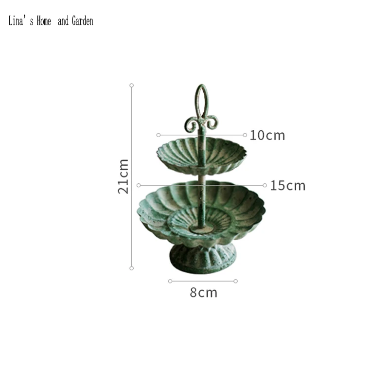 antique vintage handcrafted 2 tiered plate metal stand (3)