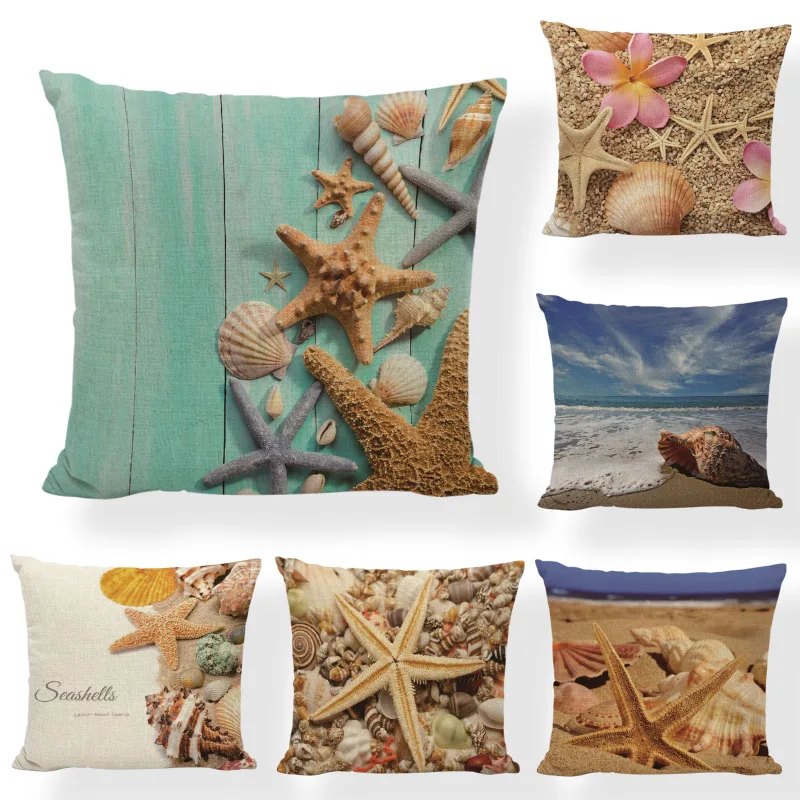 

Ocean Series Starfish Conch Shell Square Cushion Cover 45x45cm Pillowcase Decoration Living Room Linen Bedroom Gifts for Friends
