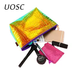 UOSC Новый ёмкость портативный для женщин Макияж сумка органайзер Лазерная PU дамы путешествия косметичка Лето голограмма несессер