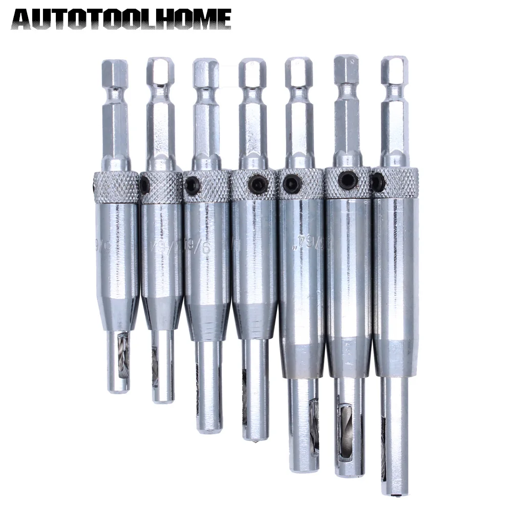 

7PCS HSS Self Centering Hinge Drill Bits Window Doors Woodworking Reaming Cabinet Tool Set