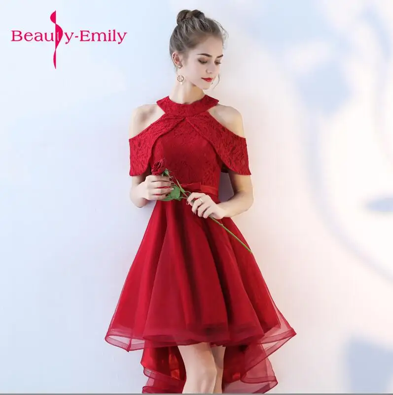 Beauty emily, новинка, вечерние платья, короткое платье на выпускной, новинка, без рукавов, с аппликацией, милые короткие платья для выпускных, вечерние - Цвет: Wine red