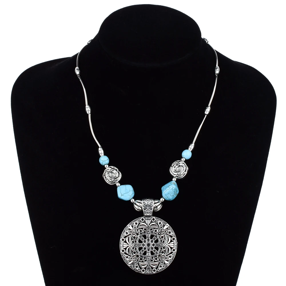 

LUBINESHINE Unique Charm Flower Pendant Necklaces Women Girl Vintage Geometric Bohemian Irregular Stone Choker Necklace Jewelry