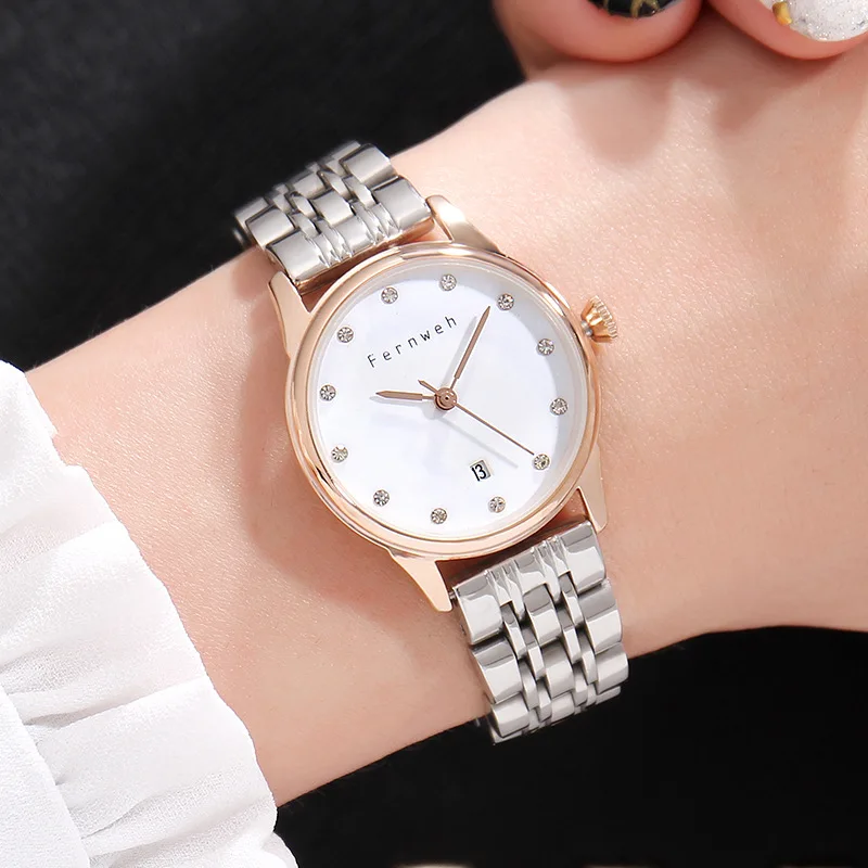 

Reojes mujer 2008 Business High-end Rose Gold Calendar Solid Steel Strip Waterproof 3Bar Buckle Womens Watches