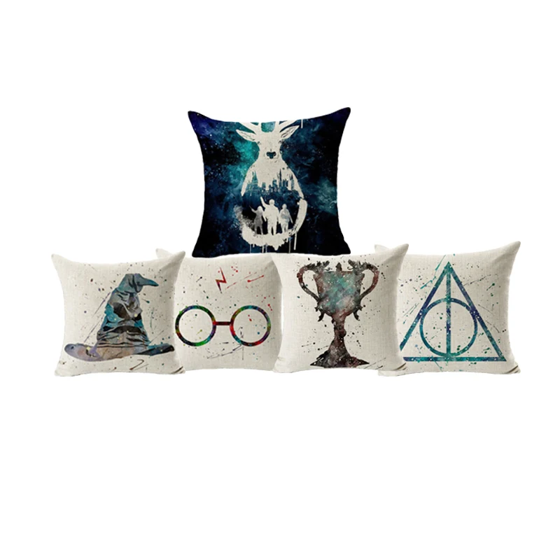 

Monily Linen Cotton Square Cushion Cover Deathly Hallows Sorting Hat Harry Potter Throw Pillow Cover Decor Sofa Chair Pillowcase