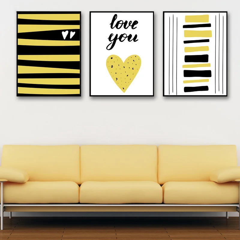 FOOCAME-Dos-Desenhos-Animados-Amor-Geometria-Amarelo-Cartazes-e-C-pias-Da-Arte-Da-Lona-Pintura