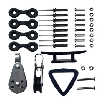 

Kayak Canoe Anchor Trolley Kit System Pulley Cleat Pad Eyes with 4 * 8 rivets 2*stainless steel anchor pulley Kayak Accessories