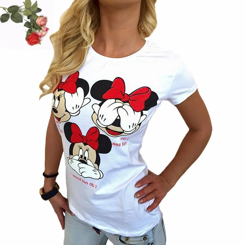 

T Shirt Women White T-shirts Female Casual Fashion Kawaii Short Sleeve tees Print O-neck Harajuku Sexy Femme Cute O-Neck Tshirt