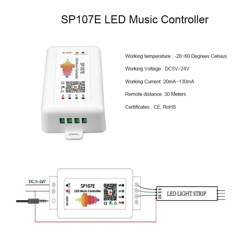 SP108E Wi-Fi WS2811 WS2812B светодиодный музыкальный контроллер SP107E SK6812 SP105E Bluetooth APA102 SP110E WS2801 Пиксели светодиодные полосы DC5-24V