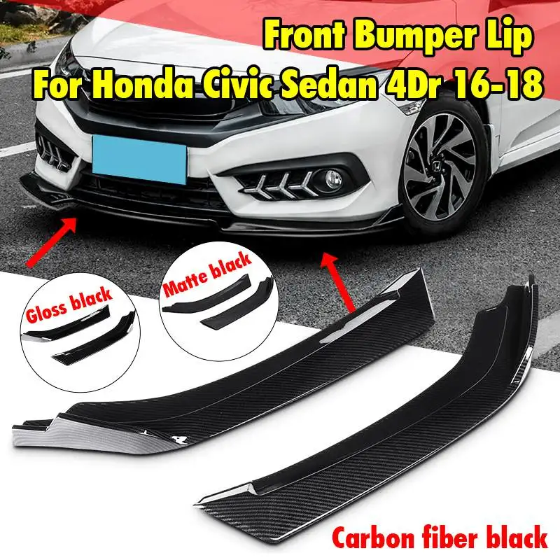 

New 2pcs Car Universal Front Bumper Lip Splitter Wrap Angle Splitters Spolier For Honda For Civic Sedan 4Dr 16-18 Anti-Scratch