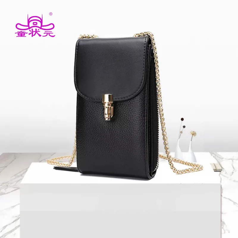 

2019 The Fashion Chain Strap Real Cowhide Lady Single Cross Shoulder Bag Genuine Leather Female Flap Purse Women Phone Clutch
