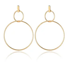Новые Ювелирные серьги индивидуальность Преувеличение простота геометрии двойной круг большой с маленькими серьгами