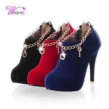 2017 Fashion Damen Grund Pumpen Spike High Heels Runde toe Flock Zipper Kette Anhänger Frühling Herbst Party-kleid Sexy damen Schuhe