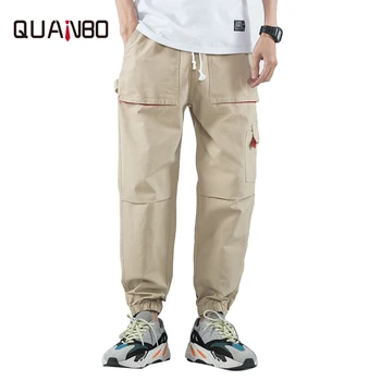 

QUANBO Men Fashion Contrast Color Vintage Casual Pants 2019 New Spring Khaki Pockets Joggers Pants Big size Loose Male trousers